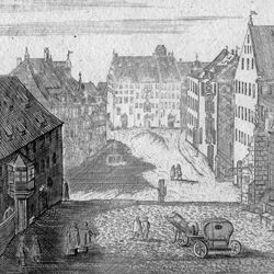 Nürnbergische Prospecte beÿ Peter Conrad Monath / Prospect deß Milch-Marcks und dess S. Sebalder Pfarr Hoffs