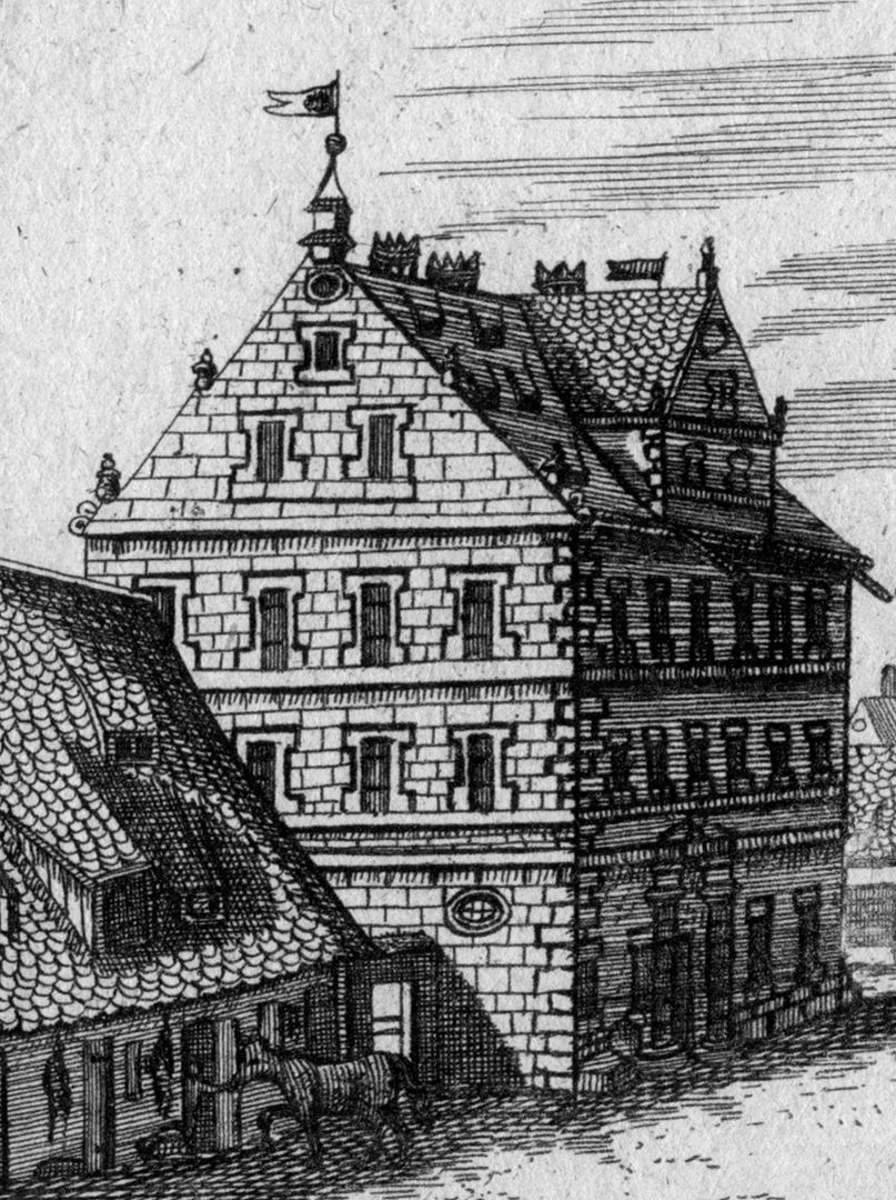 Nürnbergische Prospecte beÿ Peter Conrad Monath / Die Beunt (Peunt) Detailansicht mit Baumeisterhaus