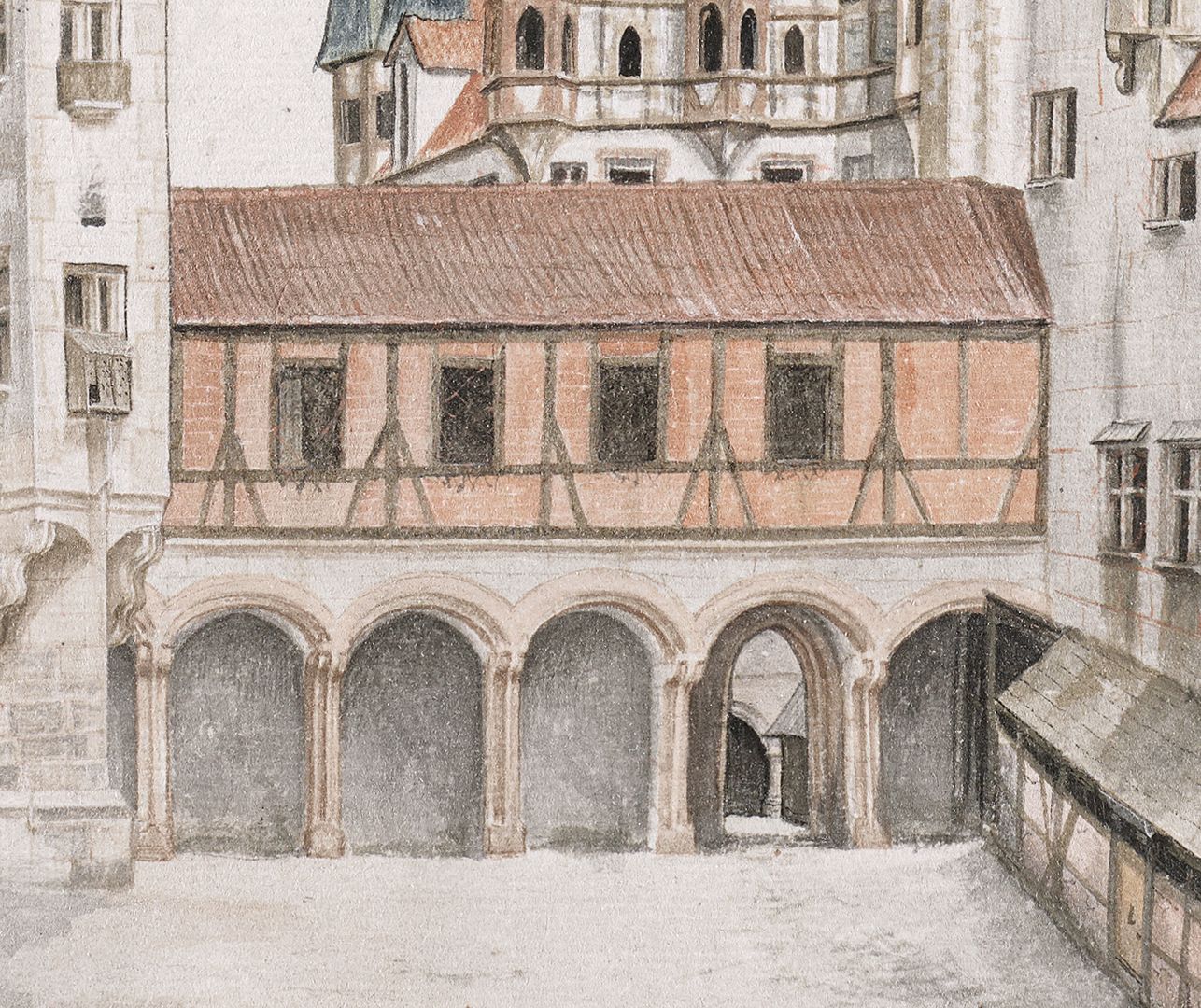 Hof der Innsbrucker Burg gegen Norden Detailansicht: nördliche Hofseite mit Quergang